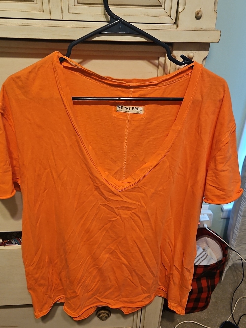 We The Free Bright Orange/coral V-Neck Short Sleeve Tee